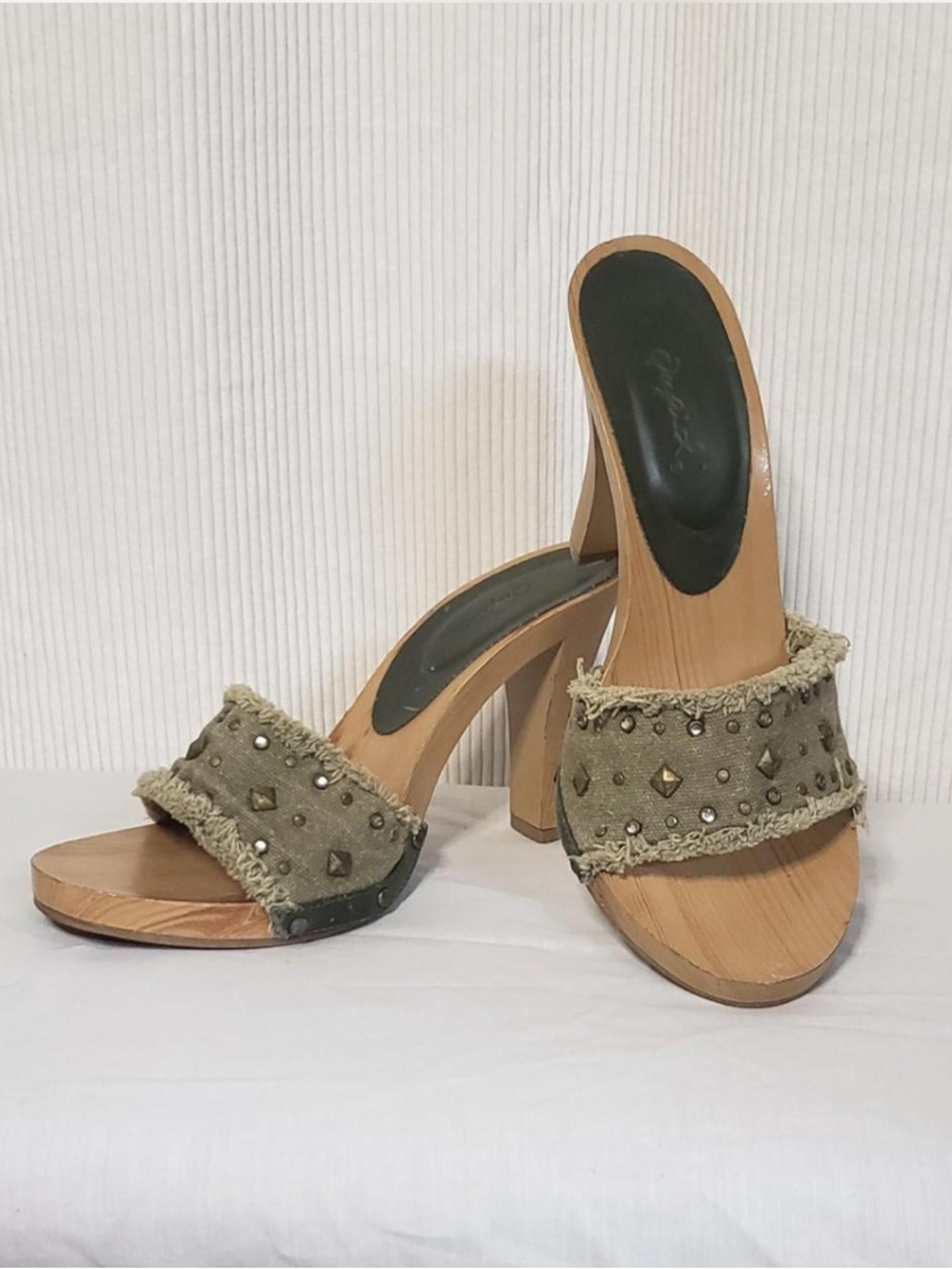 Olive Studded Slide Heels by